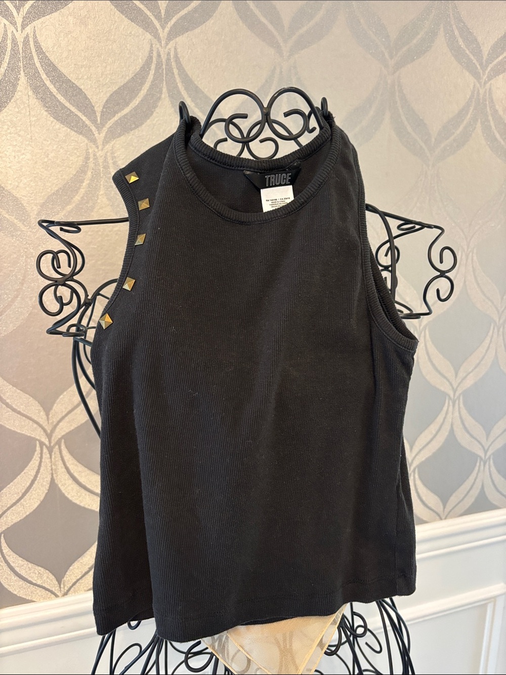 THOCE Black Stud-Trim Ribbed Tank Top for Kids